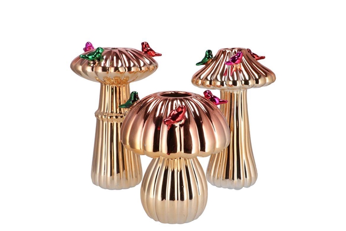 <h4>Bird Mushroom Vase Metalic Gold Ass 14x14x20cm Nm</h4>