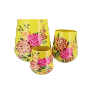 June Tropical Yellow Vase Iron S/3 22x23cm/30x35cm/44x45cm
