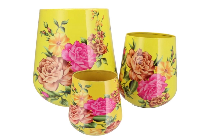 <h4>June Tropical Yellow Vase Iron S/3 22x23cm/30x35cm/44x45cm</h4>