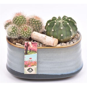 Keramiek ovaal blauw/grijs 19x12cm