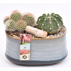 Keramiek ovaal blauw/grijs 19x12cm