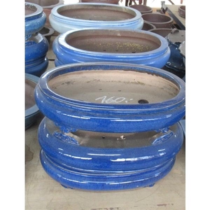 Bonsai pot oval glazed blue (41x29x10)