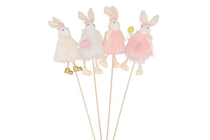 Easter Stick Fluffy Bunny White/pink Ass P/1 50cm