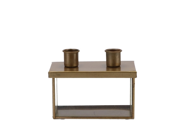 <h4>Deco Hand Kandelaar 2x Glas/goud 13x8x8cm Nm</h4>