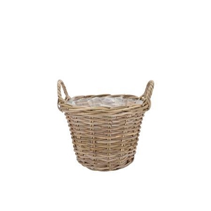 Rattan Kuboo Planter With Handle Round 20x16cm