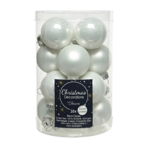 KERSTBAL GLASS 35MM WINTER WHITE 16PCS