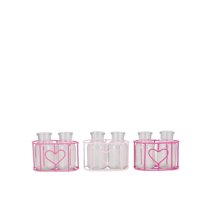 <h4>Polly Pink Mix Metal Rack 2 Glass Round Ass 13x7x8</h4>