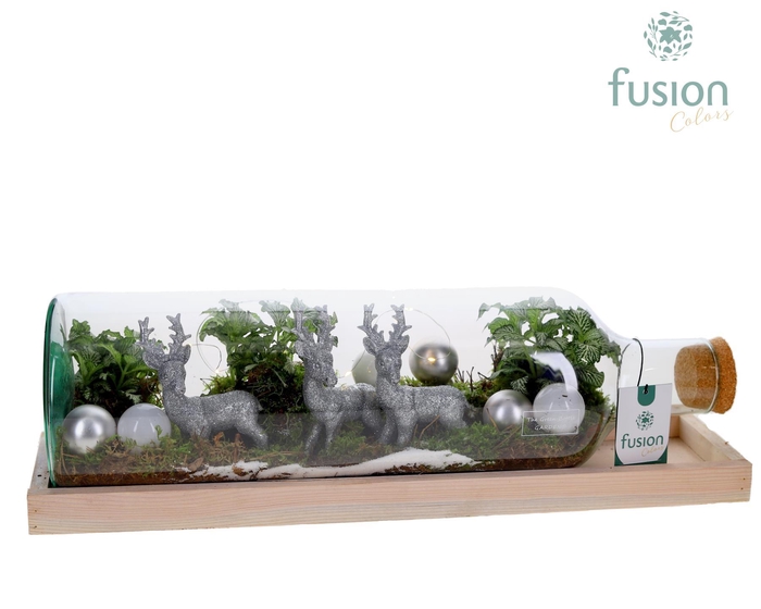 <h4>Green Bottle Fles Large liggend Kerst met Arrangement met LED</h4>