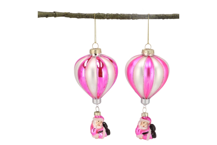 Glassball Ornaments Balloon Fuchsia Mix Ass S/2 7x7x16cm