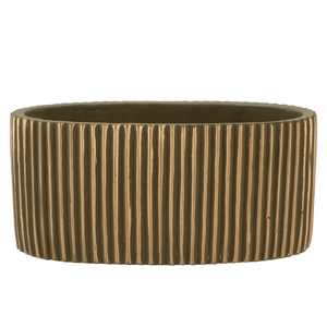 Stripes Green Gold Oval Pot 27x15x13cm Nm