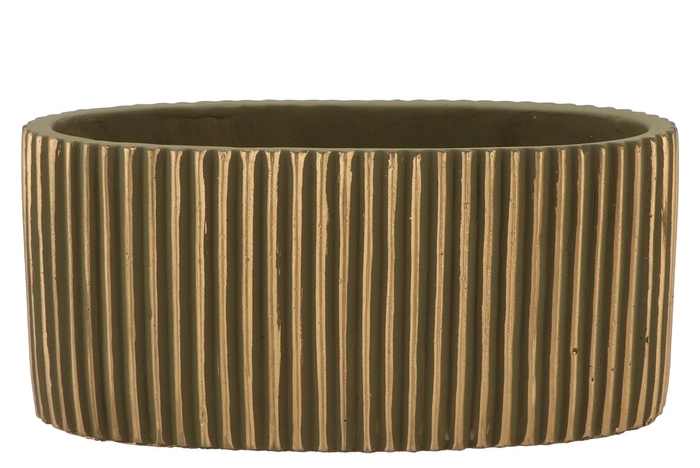 Stripes Green Gold Oval Pot 27x15x13cm Nm