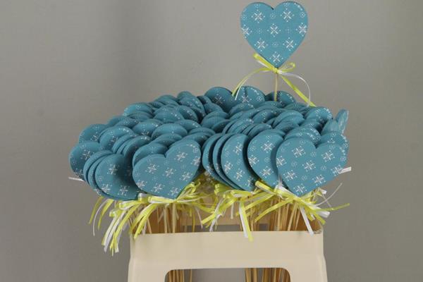 Stick Heart Wood+ribbon Blue