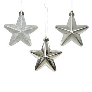 Christmas Deco star plastic 75mm x6 ass.