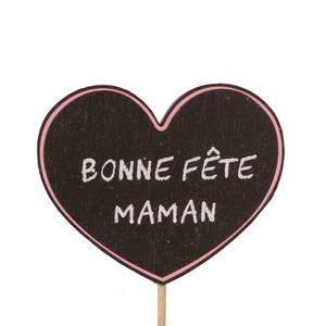 Bonne Fête Maman wood 5,5x7cm+12cm stick pink 24pce/bag