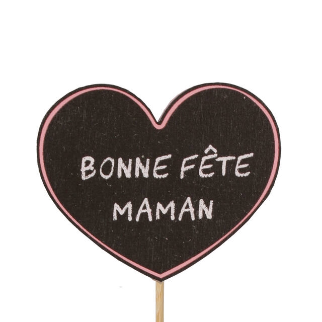<h4>Pick Bonne Fête Maman wood 5,5x7cm+50cm stick pink</h4>
