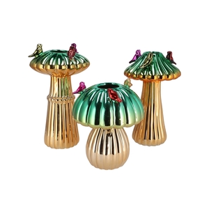 Bird Mushroom Vase Metalic Green Ass 18x18x31cm Nm
