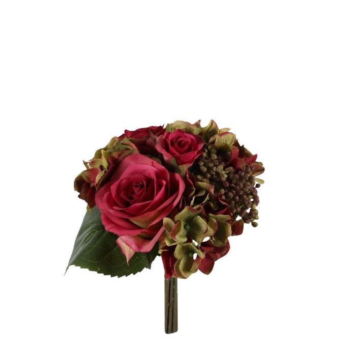 Kunstbloemen Rosa/Hydrangea boeket 22cm