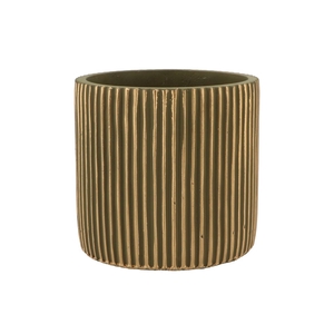 Stripes Green Gold Cylinder Pot 17x16cm Nm