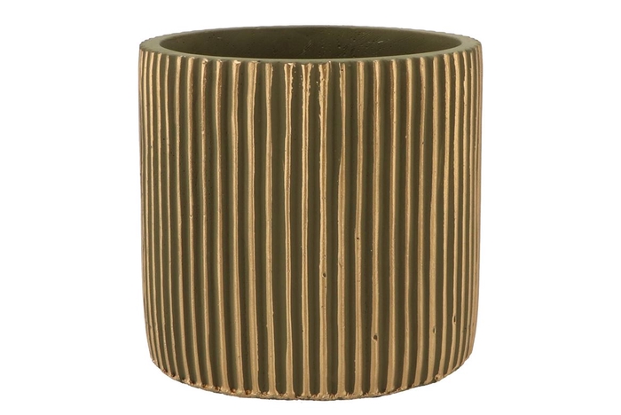 Stripes Green Gold Cylinder Pot 17x16cm Nm