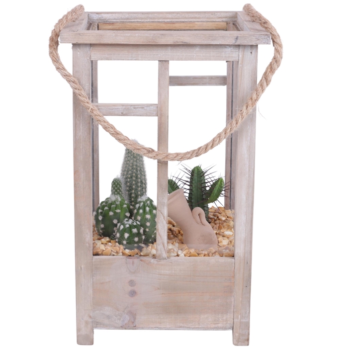 <h4>Yearround Arr. Cactus Wooden Lantern pot Brown mix/3 Ø19cm 3PP</h4>