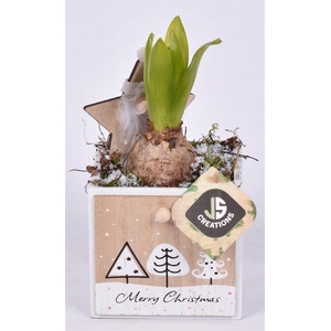 Hout lade kerst decor 10.5x10.5cm