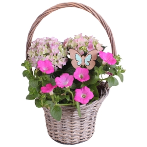 Spring Flower Arr. Outdoor Willow Handle Basket Ø23cm 2PP