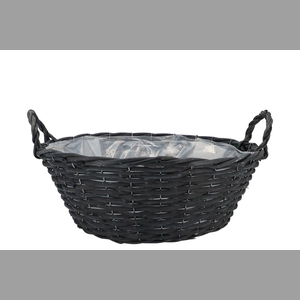 Wicker Basket Low With Ears Black Bowl 35x12cm