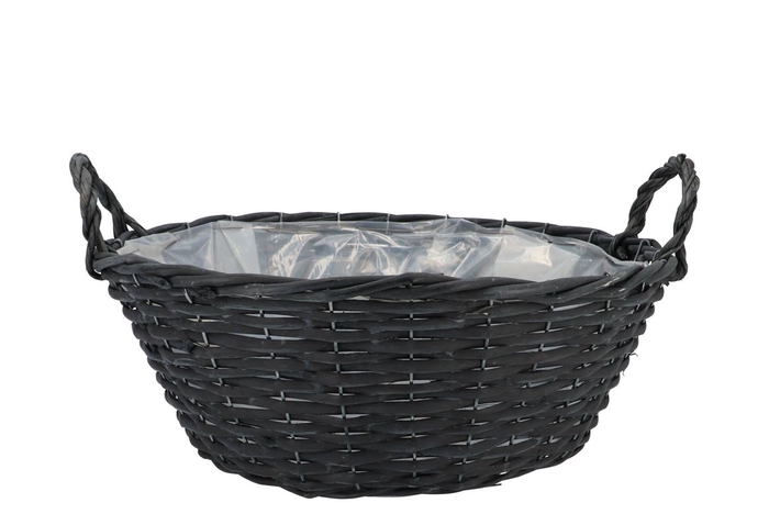 <h4>Wicker Basket Low With Ears Black Bowl 35x12cm</h4>