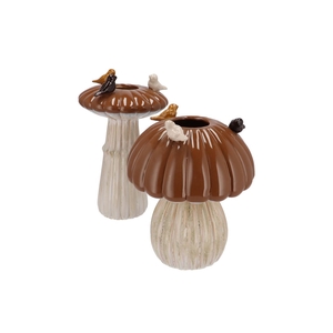 Bird Mushroom Vase Brown Ass 18x18x31cm