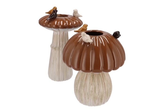 <h4>Bird Mushroom Vase Brown Ass 18x18x31cm</h4>