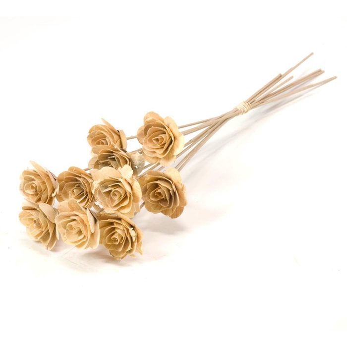 <h4>Woodrose 5cm On 50cm Stem 10pc Natural</h4>