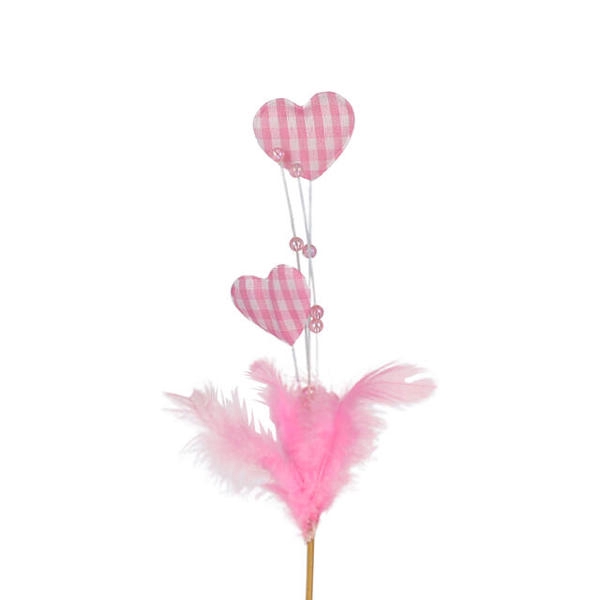 <h4>Bijsteker Hart+veer+parels 17x7cm+15cm stok roze</h4>
