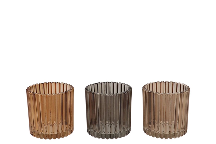 Roman Woods Brown Mix Glass Candle Holder Ass 9x9x9cm Nm