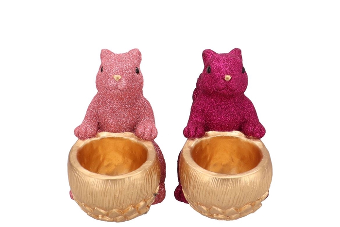 Jingle Pink/fuchsia Squirrel Sitting Ass 17x9x14cm Nm