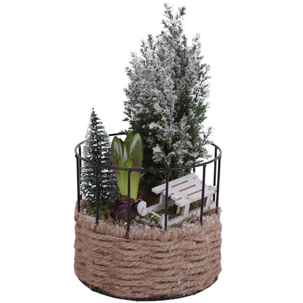 <h4>Winter Arr. Outdoor Metal Frame Rope Pot Round Ø17cm 2PP</h4>