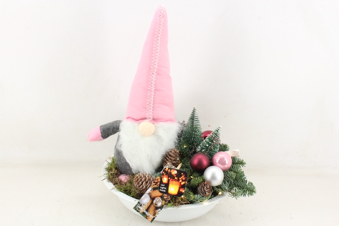 <h4>arr5 Kerst MB - Zink schaal white pink gnome LED</h4>