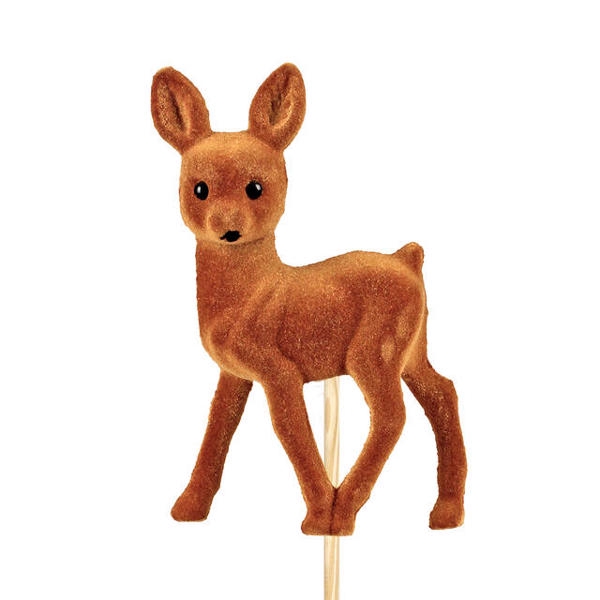 <h4>Bijsteker hert 10x6cm+12cm stok flock bruin</h4>