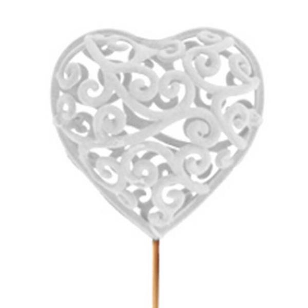 <h4>Bijsteker Heartroque 6x6cm+12cm stok wit</h4>