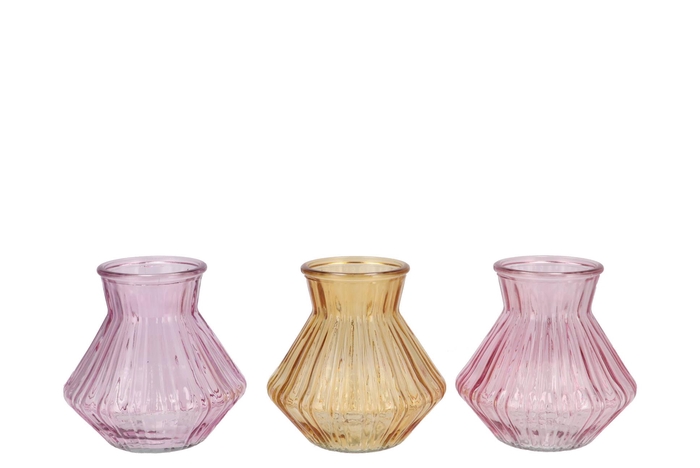 Roman Pastel Mix Diamond Glass Vase Ass 14x14cm Nm