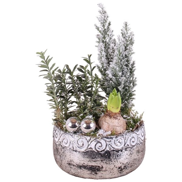 <h4>Christmas Arr. Outdoor Ceramic Ornament Silver ø19cm with 3PP</h4>