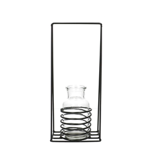 Glas Fles Houder+1fles metal d5/7*12cm