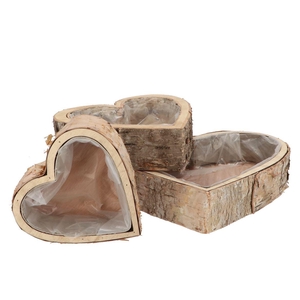 Nature Birch Planter Heart S/3 16x16x6 / 21x21x6 / 28x28x6cm