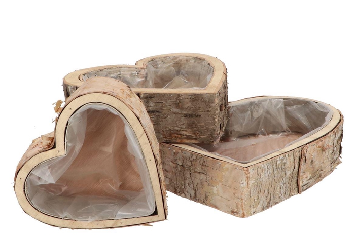 Nature Birch Planter Heart S/3 16x16x6 / 21x21x6 /