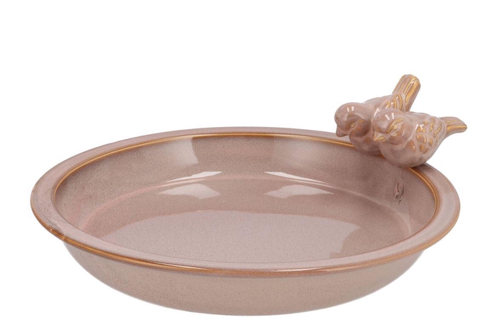 <h4>Iron Stone Bird Bowl Glazed Old Pink 33x5cm Nm</h4>