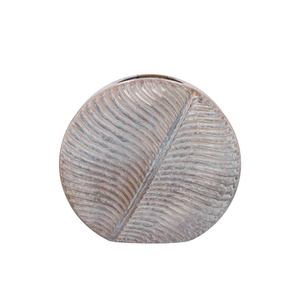 Inga Leaf Grey Vase Round Active Glaze 33x12x31cm Nm