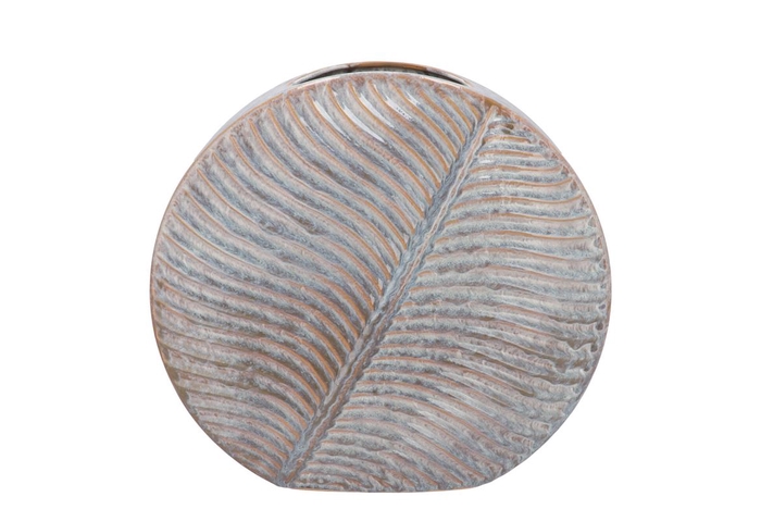 <h4>Inga Leaf Grey Vase Round Active Glaze 33x12x31cm Nm</h4>