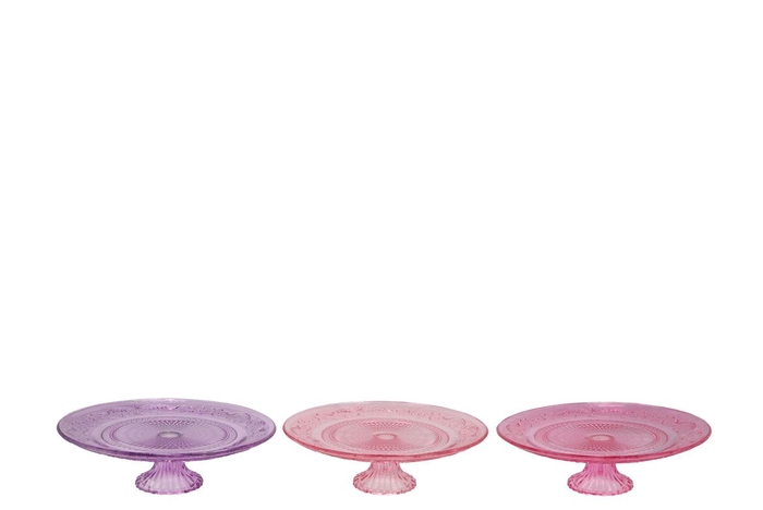 <h4>Dayah Pretty Pink Glass Plate On Foot 20x8cm Ass P/1</h4>