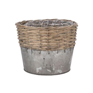 Wicker Basket Pot + Zinc Grey 22x18cm