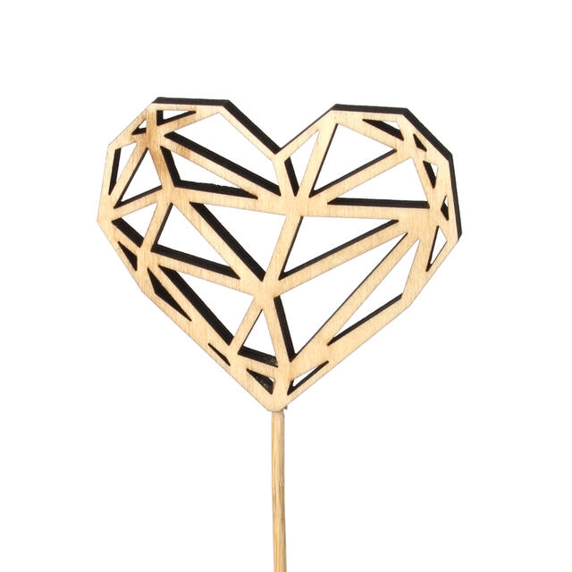 Pick heart Shaped wood 8x9,5cm+12cm stick natural