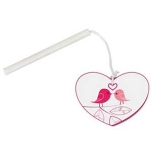 Hanger hart vogels hout 4.5x5.5cm+ stok wit